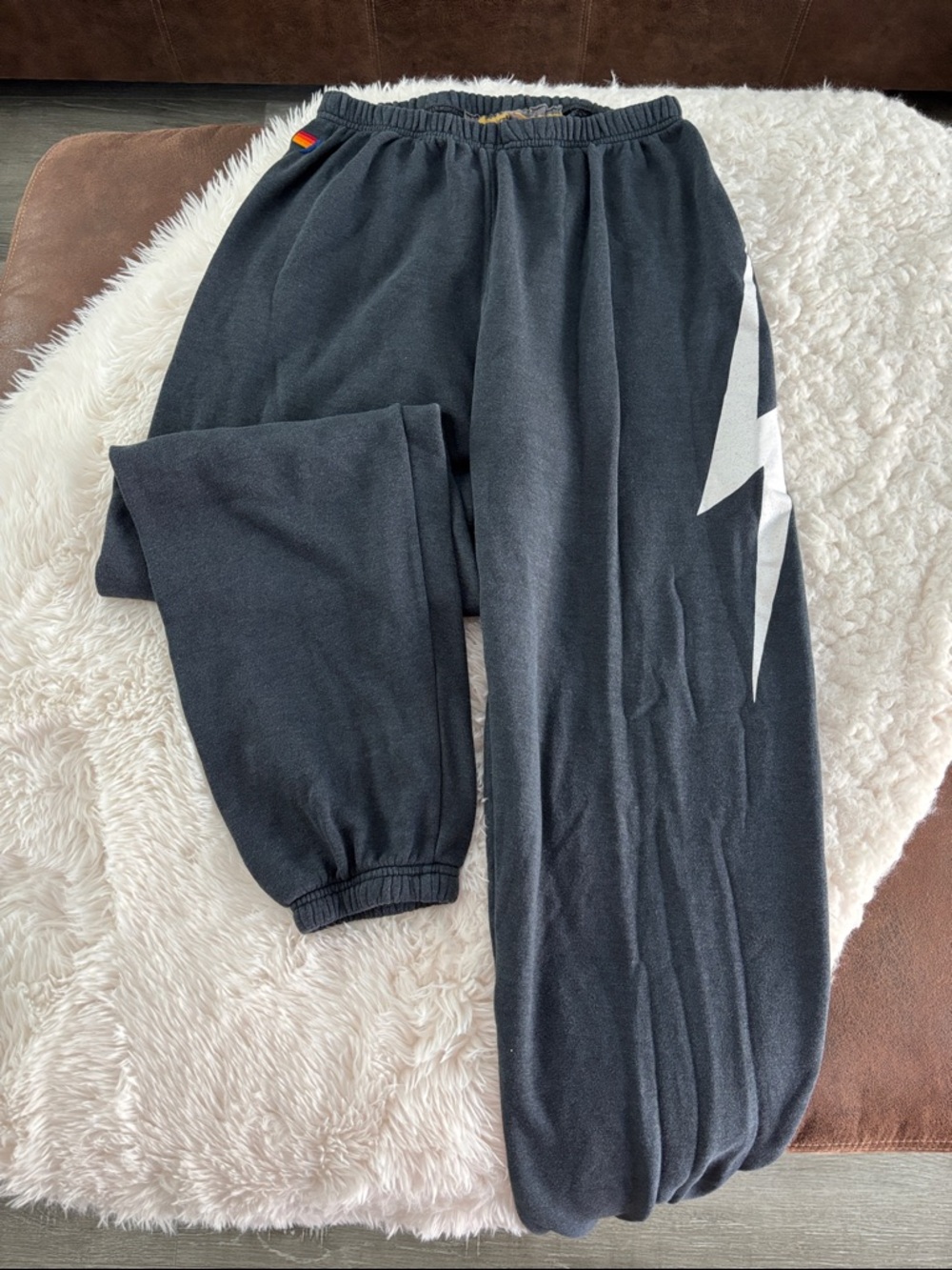 Aviator Nation Charcoal Blue Sweatpants with White Bolt